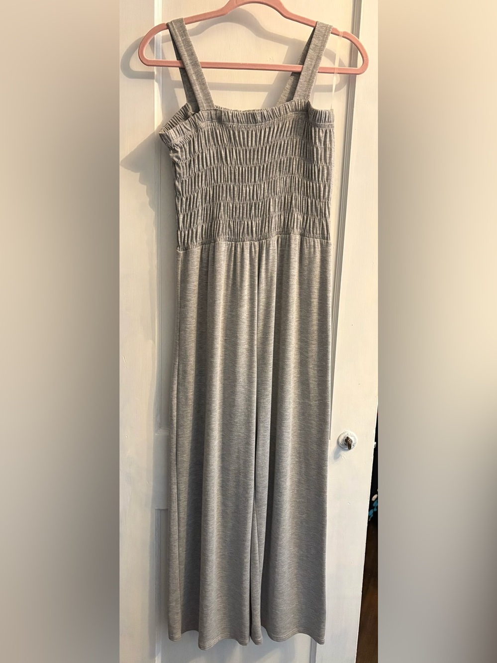 Vanilla Bay Gray Smocked Wide Leg Jumpsuit Size L